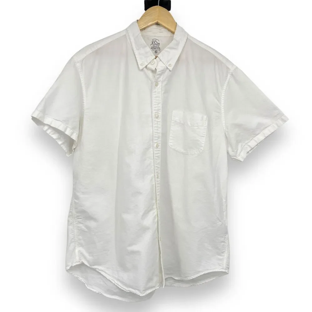 J. Crew 100% Cotton Button Down Lightweight Oxford Short Sleeve White Shirt XL